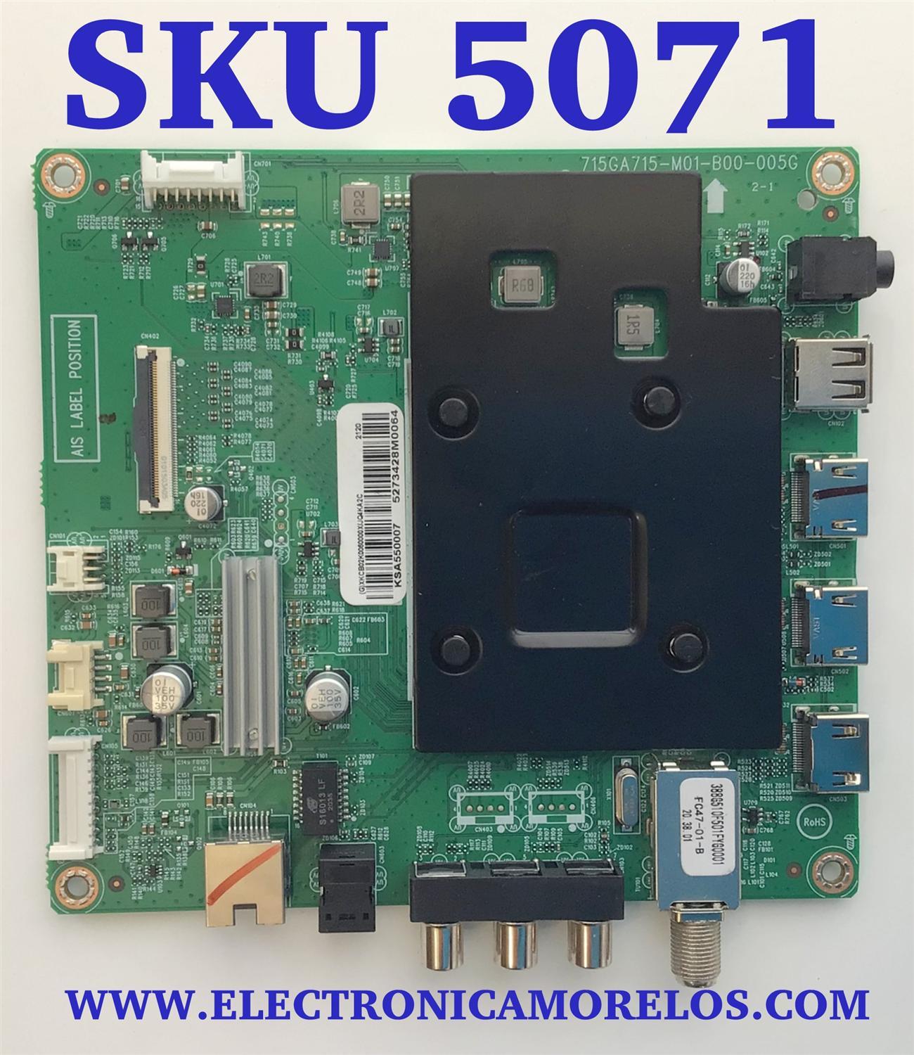 MAIN PARA SMART TV INSIGNIA 4K RESOLUCION (3840 x 2160) / NUMERO DE PARTE XKCB02K006 / 715GA715-M01-B00-005G / (G)XKCB02K006 / PANEL TPT550U1- QVN05.U REV:S57B1BC / DISPLAY T550QVN05.7 / MODELO NS-55DF710NA21